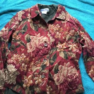 Necessities M olive green shirt with orange flowered jacket New with tags